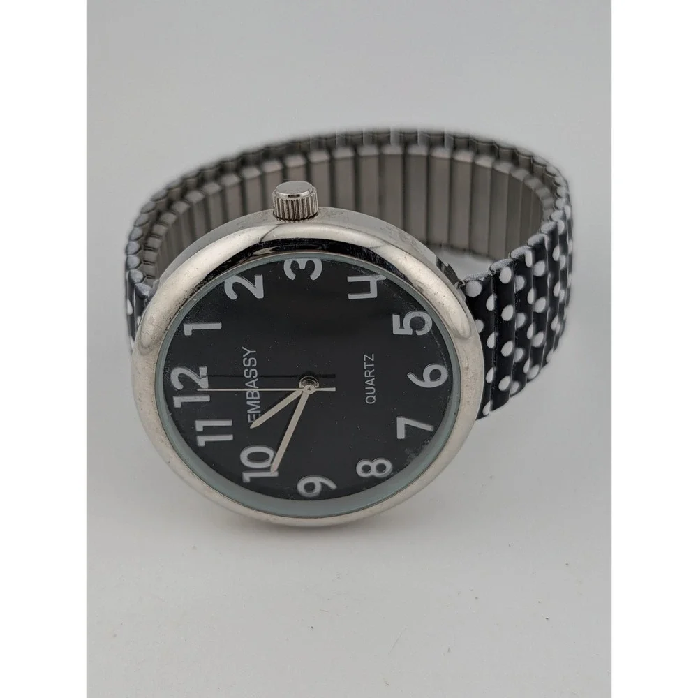 Embassy Women's watch 42mm Case Polka Dot Stretch Band- New Battery